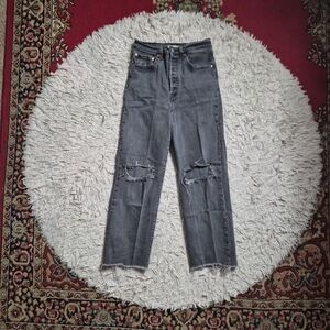 Womens Levis Jeans Ribcage Straight Jeans Size 27 Faded Washed Gray Black ✨️💫